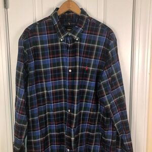 Ralph Lauren Mens Button Down Shirt XXL Blue Plaid Cotton Quiet Luxury Old Money